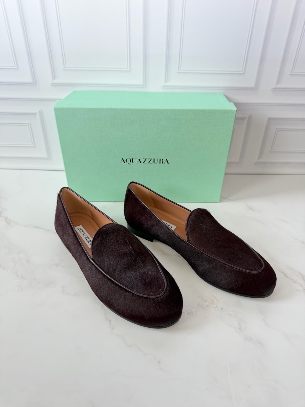 Aquazzura Guanto Slipper Merlot Pony Hair Flats Loafers Women’s EU 38 NIB